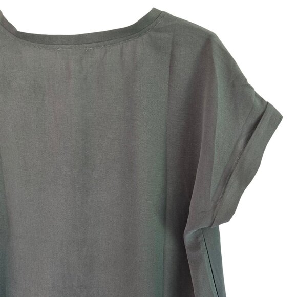 Ee:Some Womens V-Neck Blouse Olive Green V-Neck Cuffed Sleeve Small - Picture 7 of 11
